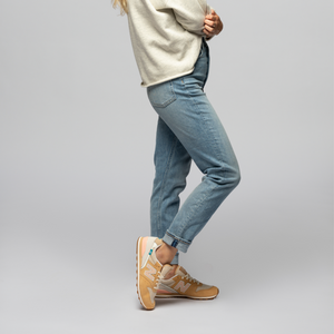 The model is 5'3" and 120 lbs. She sized up and is wearing a 27 for a more relaxed look.