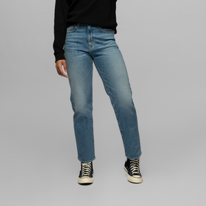 The model is 5'8", weighs 138 lbs and is wearing her true size 27.